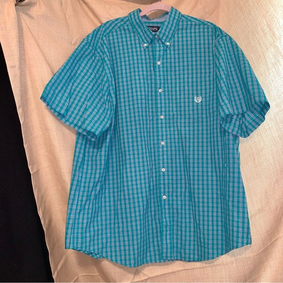 👔 Men's CHAPS Green White & Navy Blue Plaid Button Short Sleeve Shirt size 2X - Picture 1 of 3